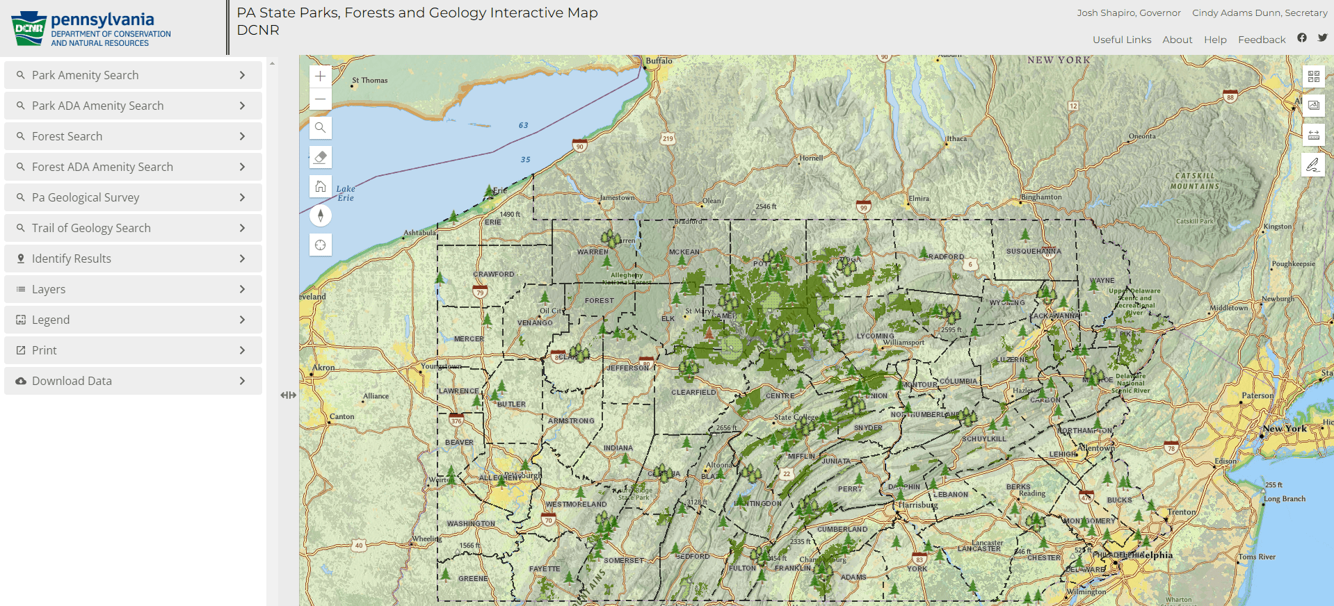 PA State Parks, Forests and Geology Interactive Map