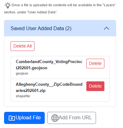 Add User Data Widget - Saved Section