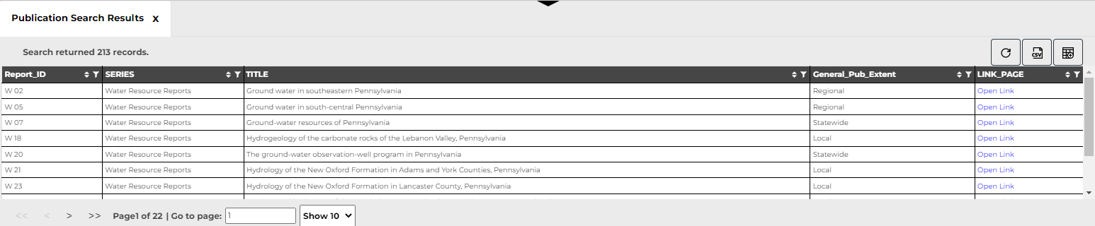 picture of search results table
